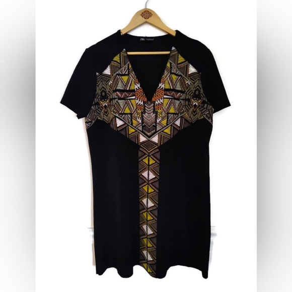 Zara Dresses & Skirts - ZARA Tribal Black and Yellow Print Dress  Crepe Background Size XL